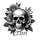 anniversary date 4/22/25 with a skull and roses tattoo design idea