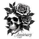 anniversary date 4/22/25 with a skull and roses tattoo design idea