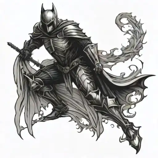 dark fantasy knight standing proudly tattoo design idea