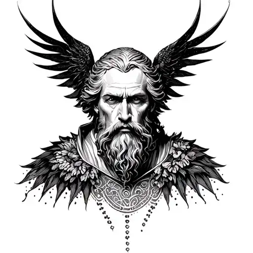 Create a dramatic blackwork and dotwork tattoo design for Carl Jung’s 'Hero' archetype, symbolizing courage. tattoo design idea