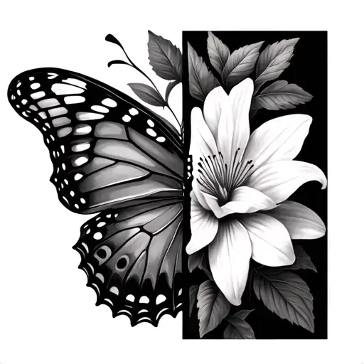 half butterfly half clematis  tattoo design idea