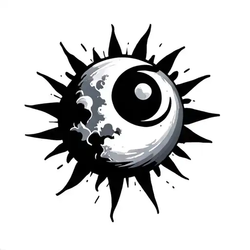 a moon with a sun with gradients tattoo design idea