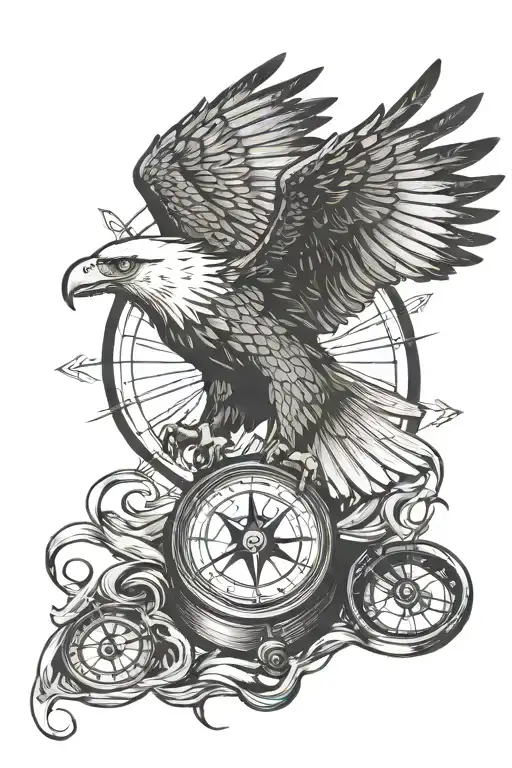 eagle flying holding compass tattoo design idea