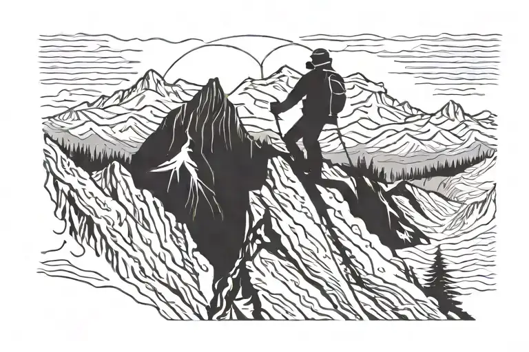 skier on a mountain range silhouette tattoo design idea