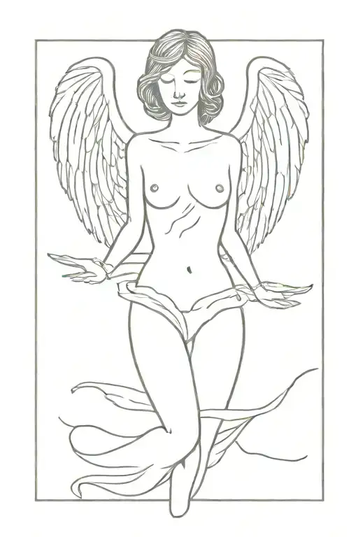 female angel hanged by her wings spread tattoo design idea