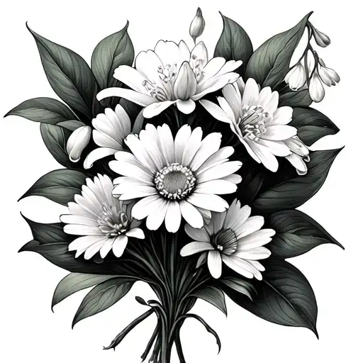 Lilly of the valley flower and aster flower bouquet tattoo design idea