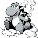 yoshi smoking a joint sitting on clouds floating tattoo design idea