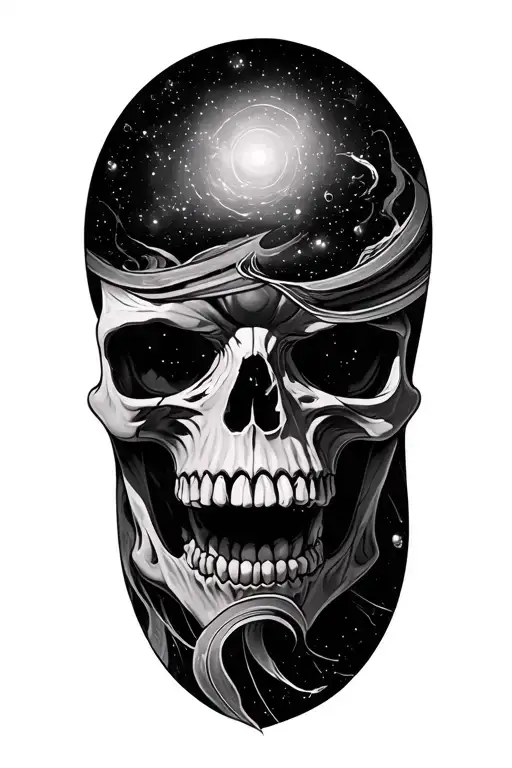 saturn nebula tri skull surrounded tattoo design idea