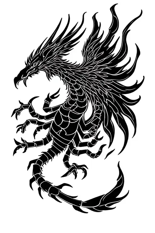 Scorpio and Phoenix rising from flames left arm sleeve tattoo design idea