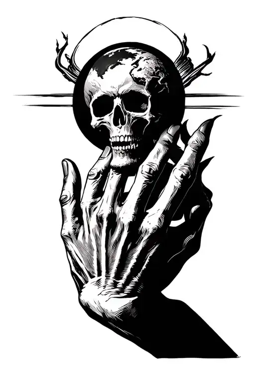 death earth hand holding tattoo design idea