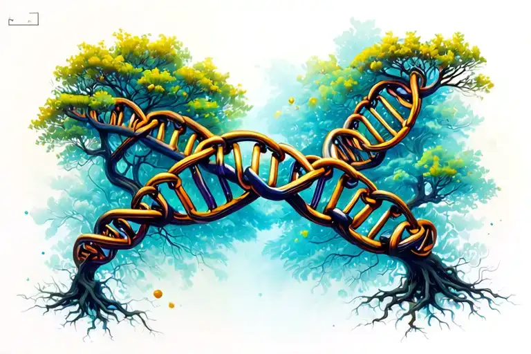 Dna chain and tree tattoo design idea