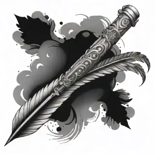 flute with a feather around it men forearm tattoo design idea