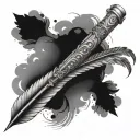 flute with a feather around it men forearm tattoo design idea