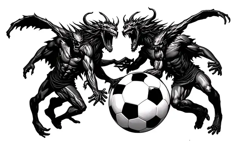 Philippians 4:13 with soccer ball morphing demons tattoo design idea