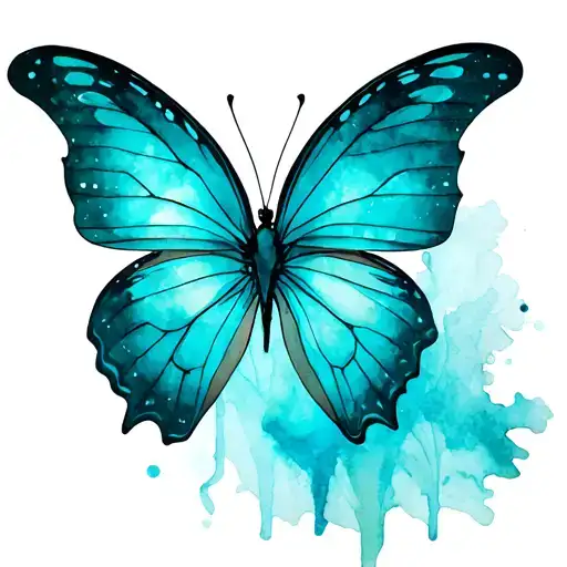 3D butterfly teal and blues tattoo design idea