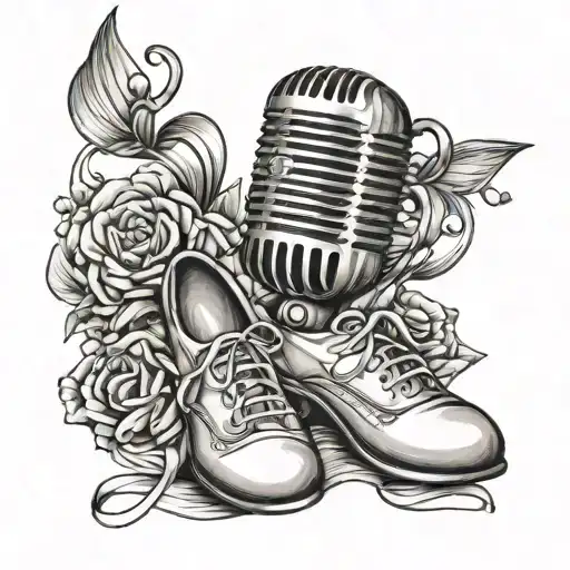 A tattoo design combining a microphone and ballet shoes to represent your love for singing and dancing tattoo design idea
