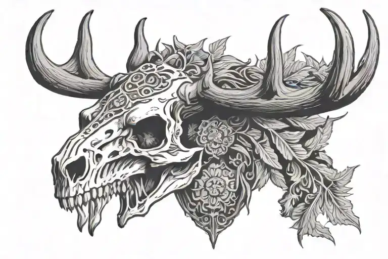 black elk skull with antlers tattoo design idea