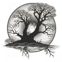 posion tree river moon surrounded tattoo design idea
