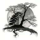 posion tree river moon surrounded tattoo design idea