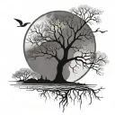 posion tree river moon surrounded tattoo design idea