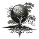 posion tree river moon surrounded tattoo design idea