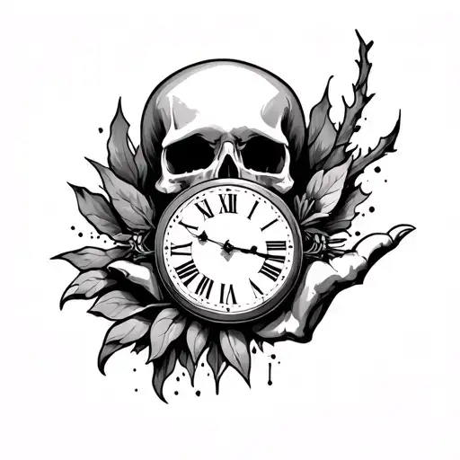 skull and clock hand tattoo design combining elements tattoo design idea