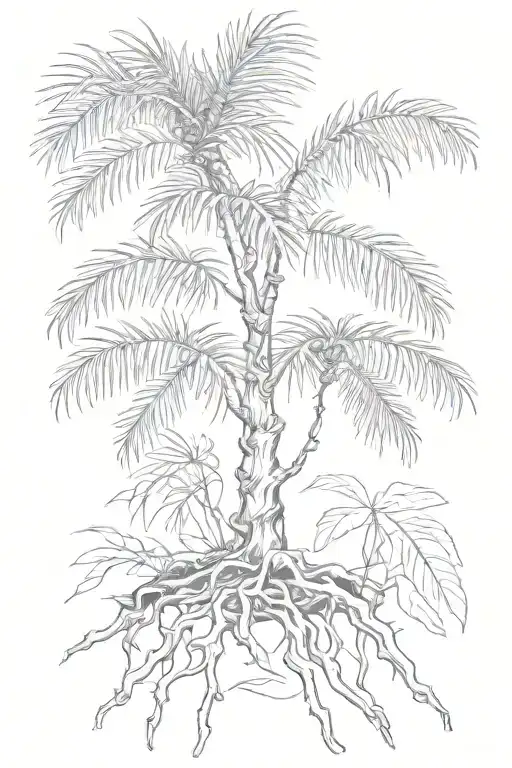 palm on the table of the tree, roots below, leaves above tattoo design idea