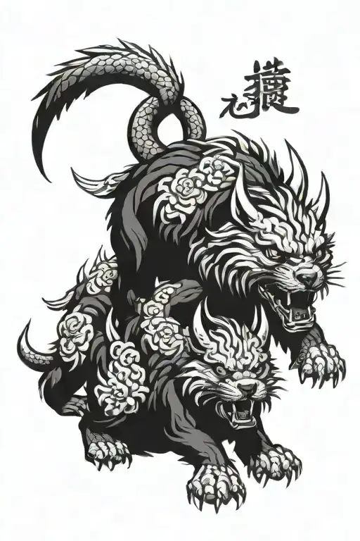 Irezumi style Cerberus with 3 heads tattoo design idea