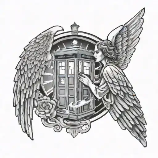 doctor who weeping angel and tardis tattoo design idea