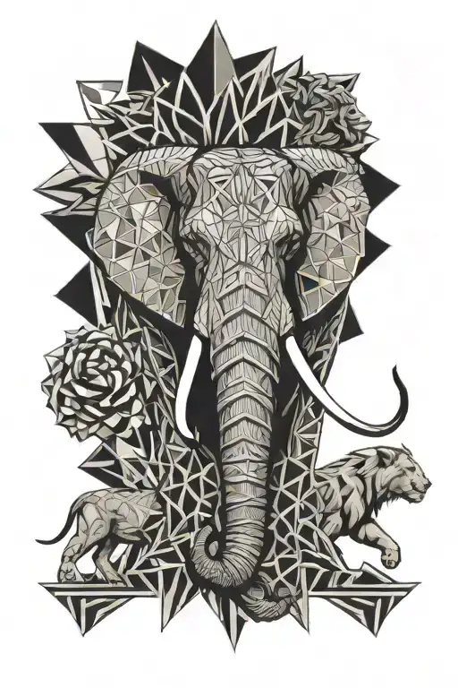 elephant and lion head tattoo design idea