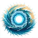 ocean waves transforming into concentric mandala patterns, abstract symmetry, depth and expansion, clean line work tattoo design idea