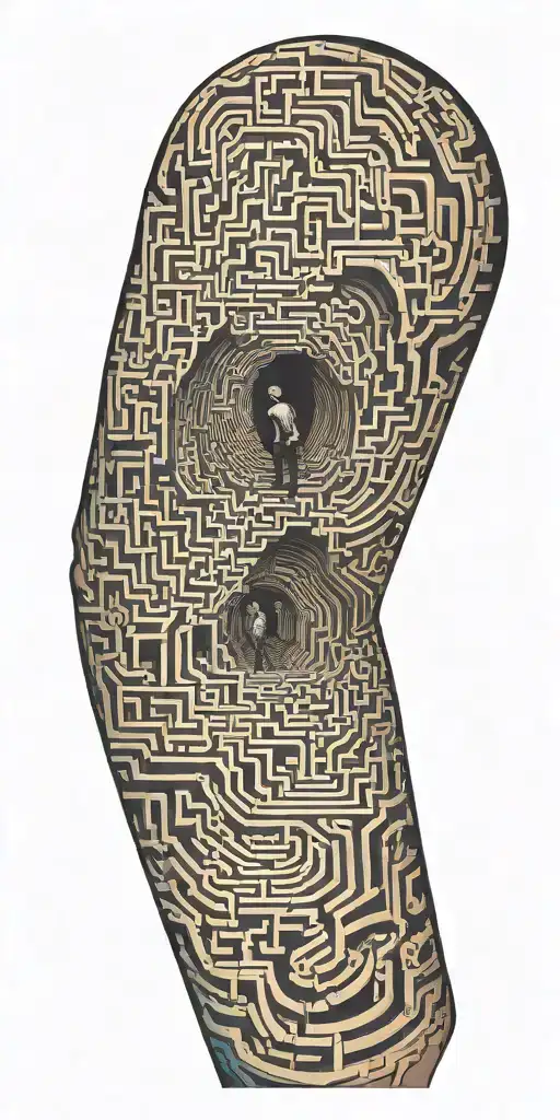 Chained and trapped inside a maze tattoo design idea