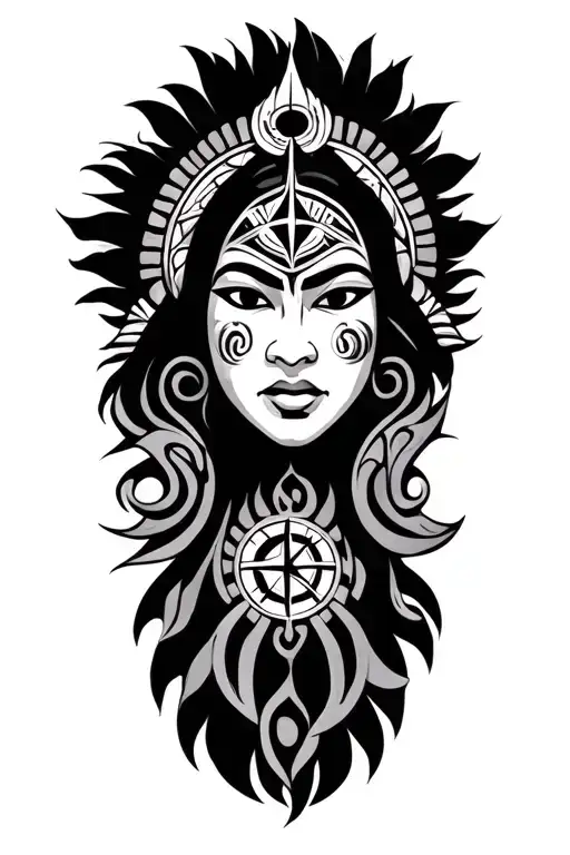 Maori with compass tattoo design idea