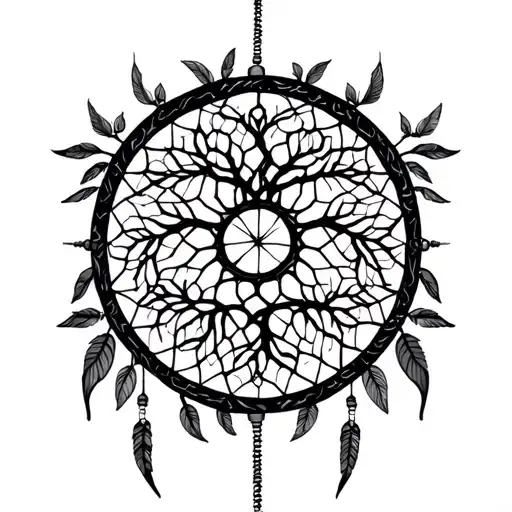 dream catcher with tree of life tattoo design idea
