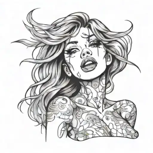 sexy girl, ahegao face, orgasm face tattoo design idea