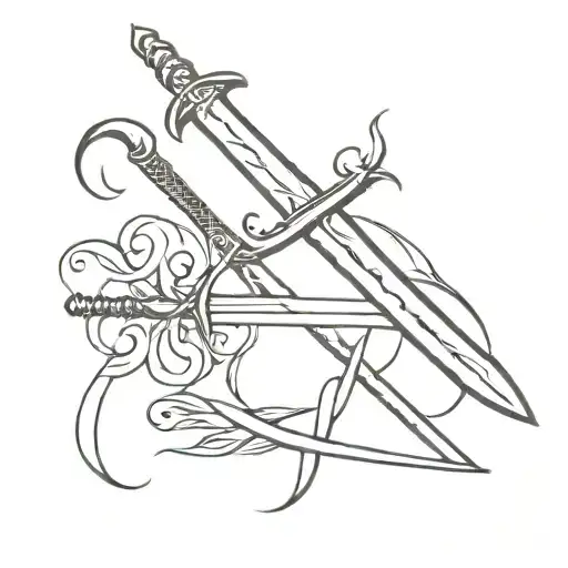 Long sword , one trait , medieval sword tattoo design idea