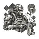 A Fallout New Vegas NCR Ranger With Combat armor, showing only the mask fragmented in hexagons into a skull behind   tattoo design idea