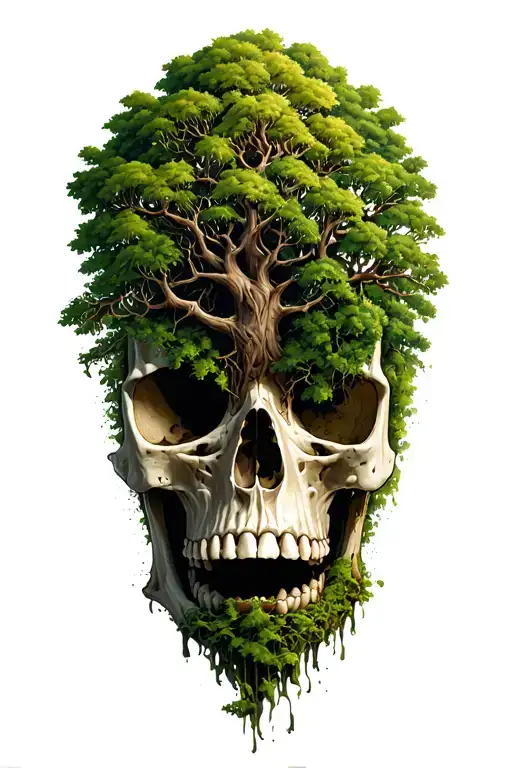 Life tree growing out of skull tattoo design idea