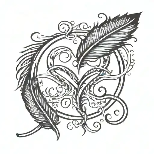 a feather, a heart, an initial “C” and the infinity sign. tattoo design idea