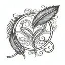 a feather, a heart, an initial “C” and the infinity sign. tattoo design idea