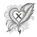 a feather, a heart, an initial “C” and the infinity sign. tattoo design idea