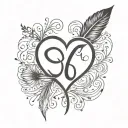 a feather, a heart, an initial “C” and the infinity sign. tattoo design idea