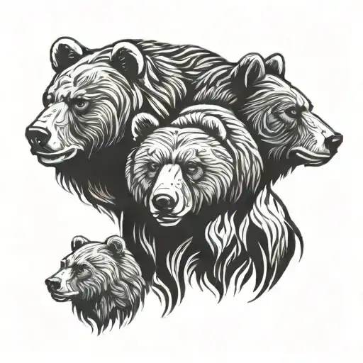 Bear totem created from faces of three bear head tattoo design idea