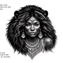 African woman with quotes and lions and god  tattoo design idea