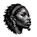 African woman with quotes and lions and god  tattoo design idea