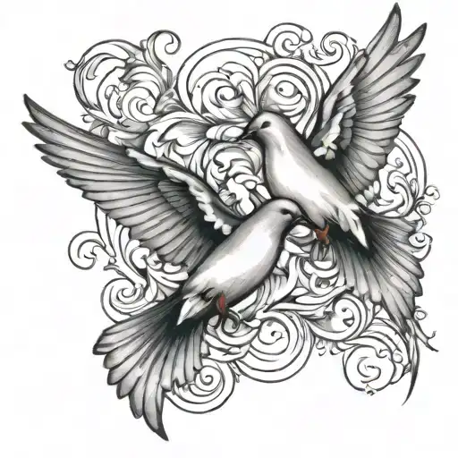 2 doves on forarm flying towards eachother tattoo design idea