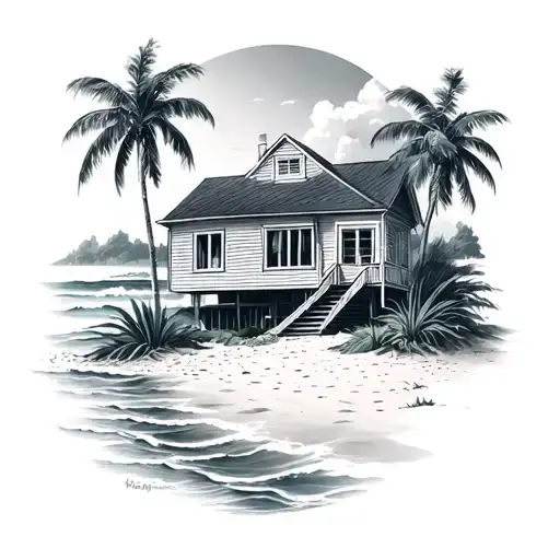 beach house tattoo design idea