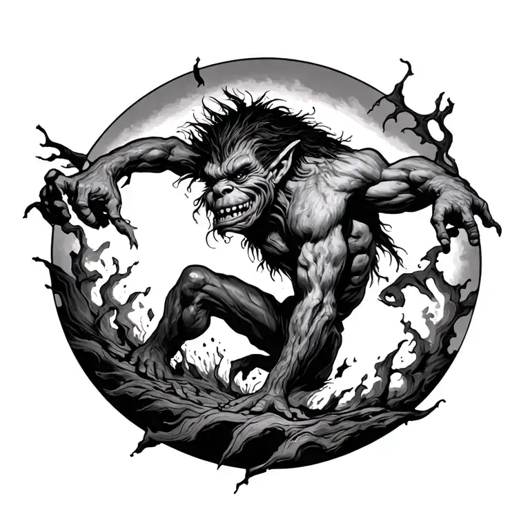 troll breaking through your back tattoo tattoo design idea