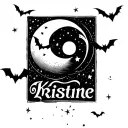 "Kristine" Moon, stars and bats flying tattoo design idea