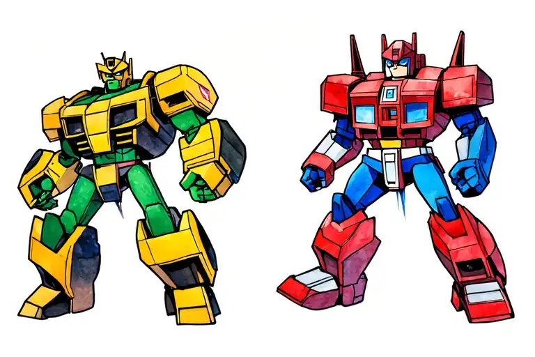infinity with transformer bumblebee yellow and transformer Optimus prime red sonic the hedgehog and hulk green tattoo design idea